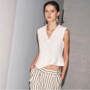 Zara NWT white asymmetrical button vest top